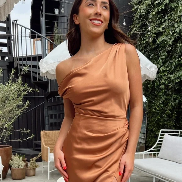 copper luxe satin bridesmaid dresses Dark Chocolate Bridesmaid Dresses V-Neck A-Line Sleeveless Spaghetti S main image 0